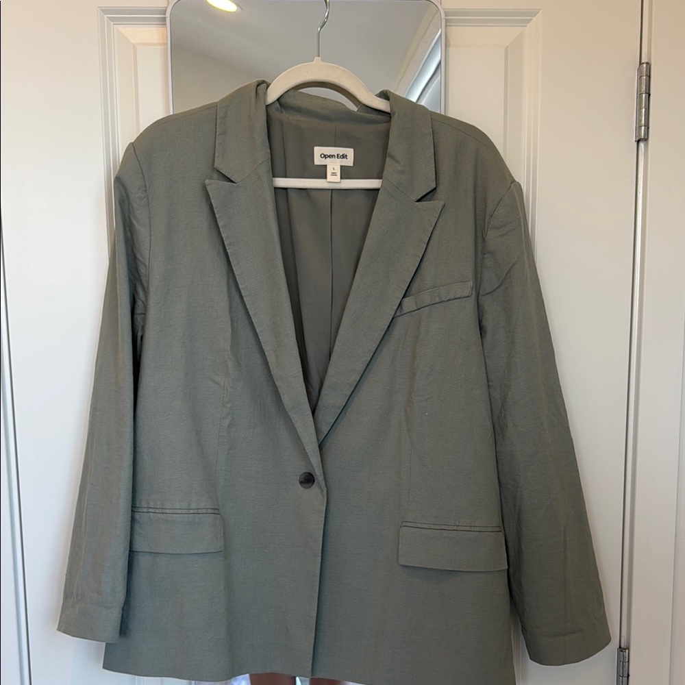Green Linen Oversized Blazer & Shorts Set by Open Edit